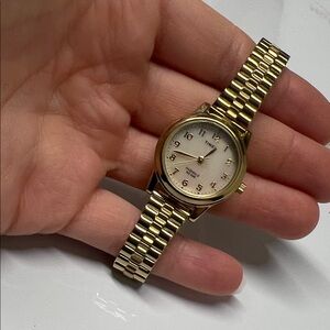 Timex Gold Watch with White Dial